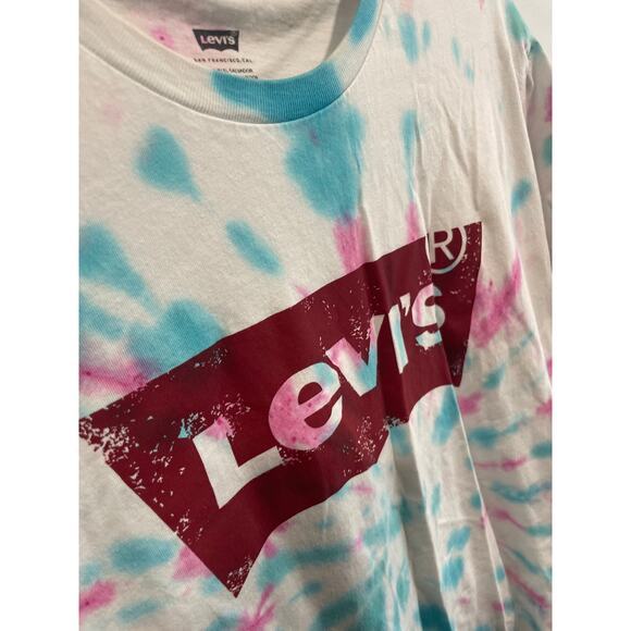 Vintage Levi's Women's XL Tie-Dye Tee White Pink Blue Front Logo Short Sleeve - Picture 4 of 7